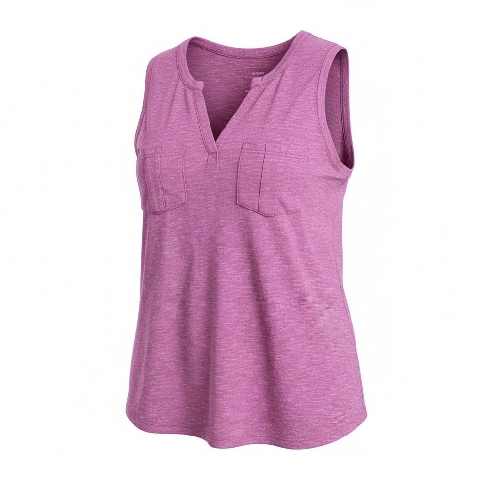 Sonoma Goods For Life Women Pink Heathered Sleeveless Split Neck Tank Top Large